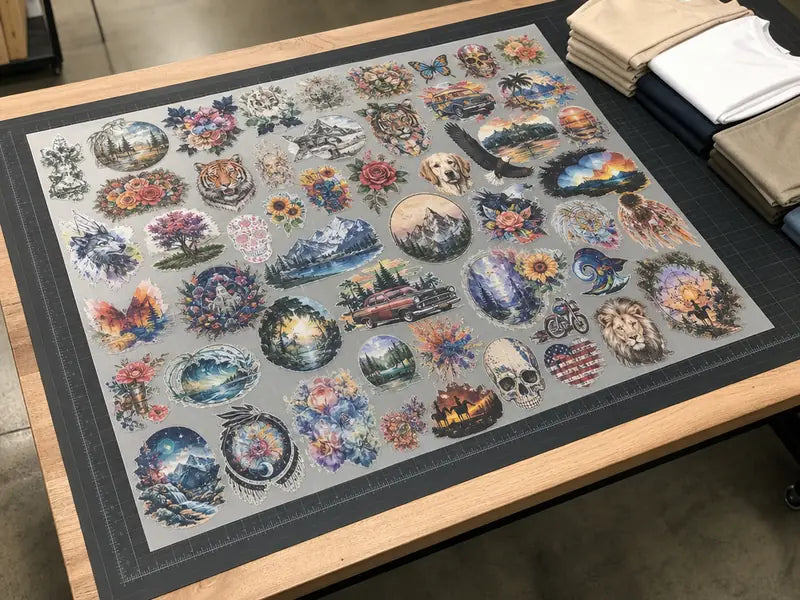 Gang sheet with many designs nested edge to edge