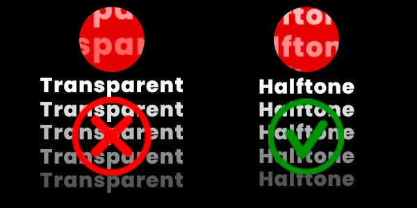 Fake fades with halftones: DTF artwork example, transparency