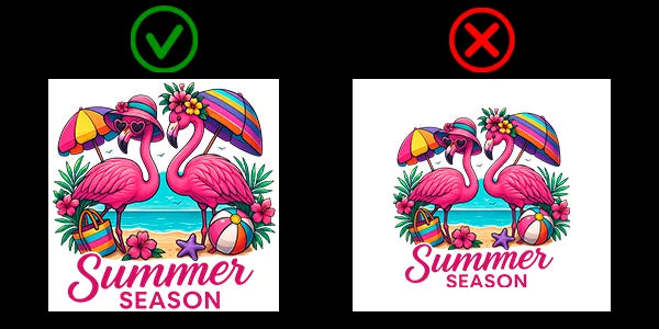 Export at 300 DPI, at final size: DTF artwork example, resolution
